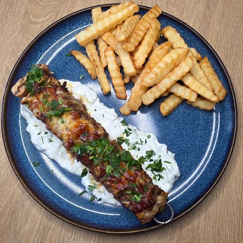 kebab wołowy z tortillą i tzatziki z frytkownicy beztłuszczowej